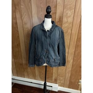 Riders Copper Collection Embroidered Denim Blazer XL Floral Boho Y2K Dark Wash